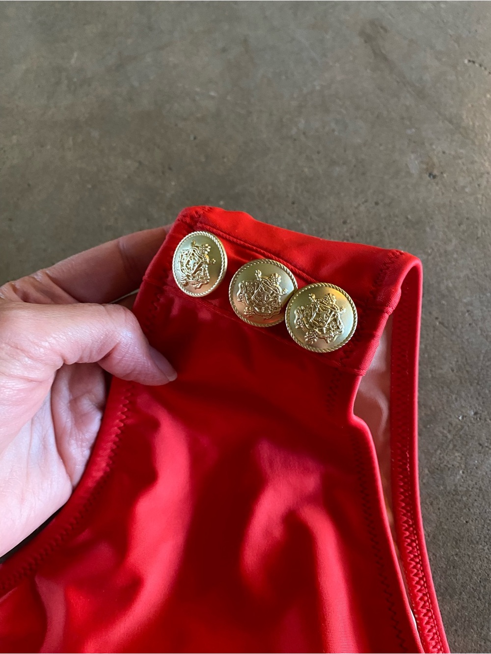 J. Crew Red One-Shoulder Cutout Swimsuit with Gold Buttons - Picture 7 of 8